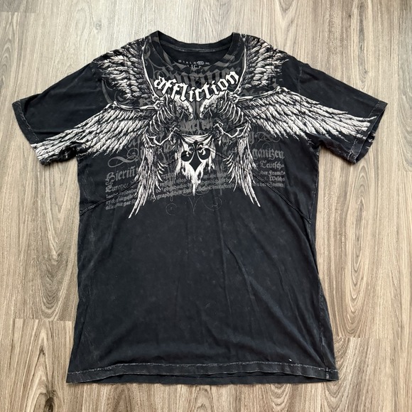 Affliction Tribal "Distressed"  Black Short Sleeve Shirt For Men Size XXL 2XL - Picture 2 of 7